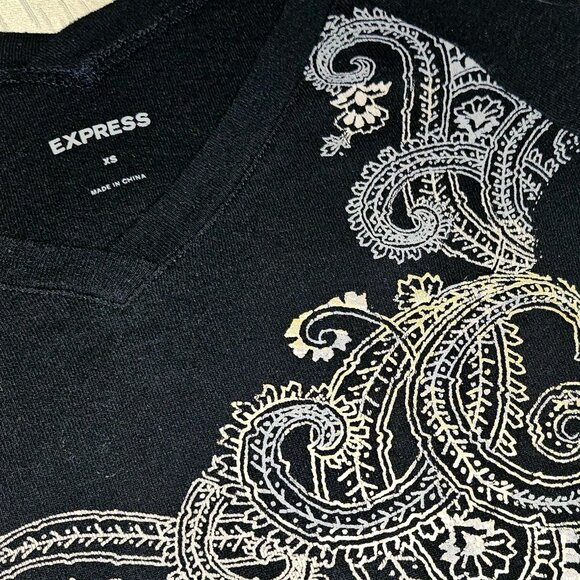 BLACK MINI DRESS with GOLD ACCENTS and RUCHED CUFFS by EXPRESS in SIZE XS - Picture 5 of 11